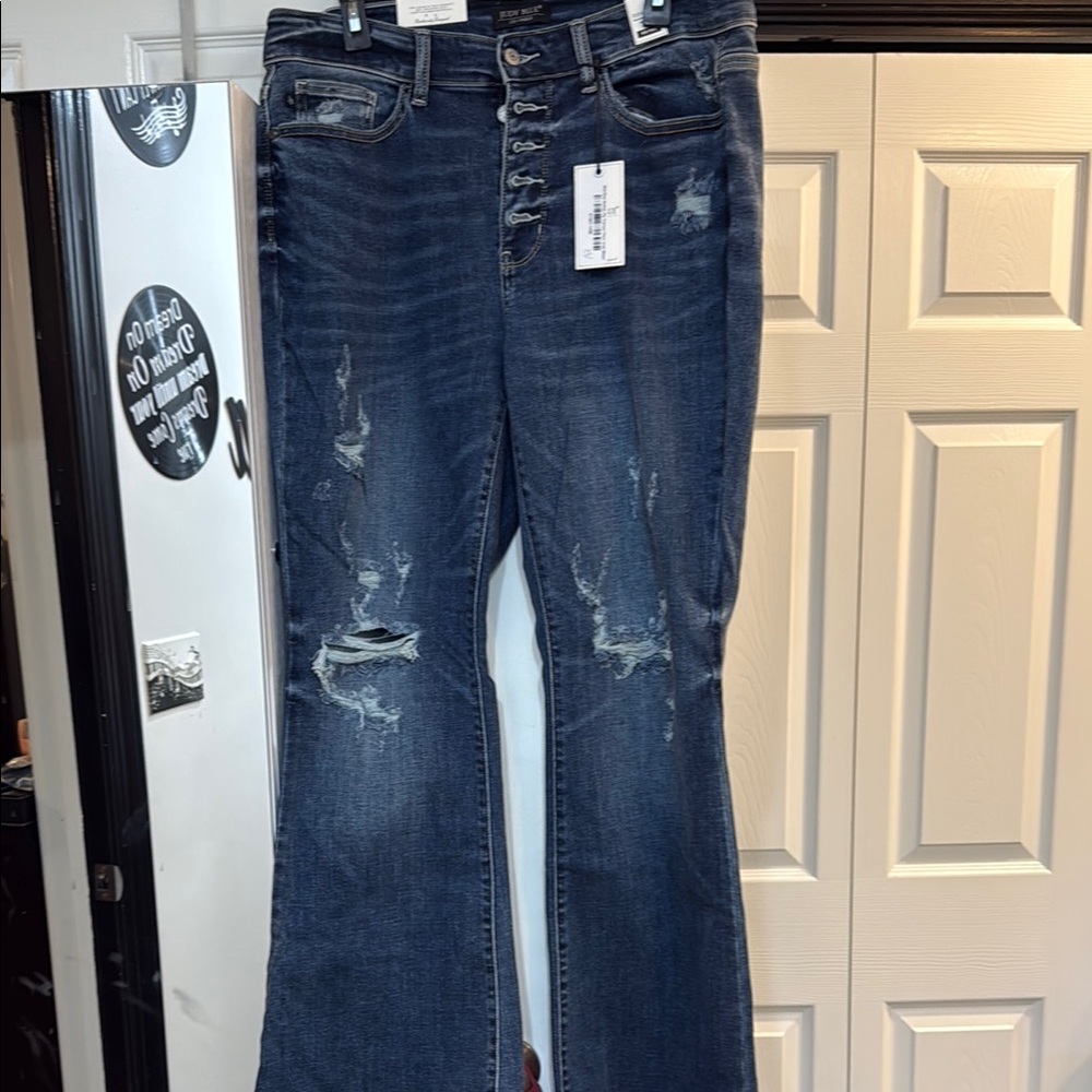 Judy Blue Flare Wide Leg Blue Jeans Distressed